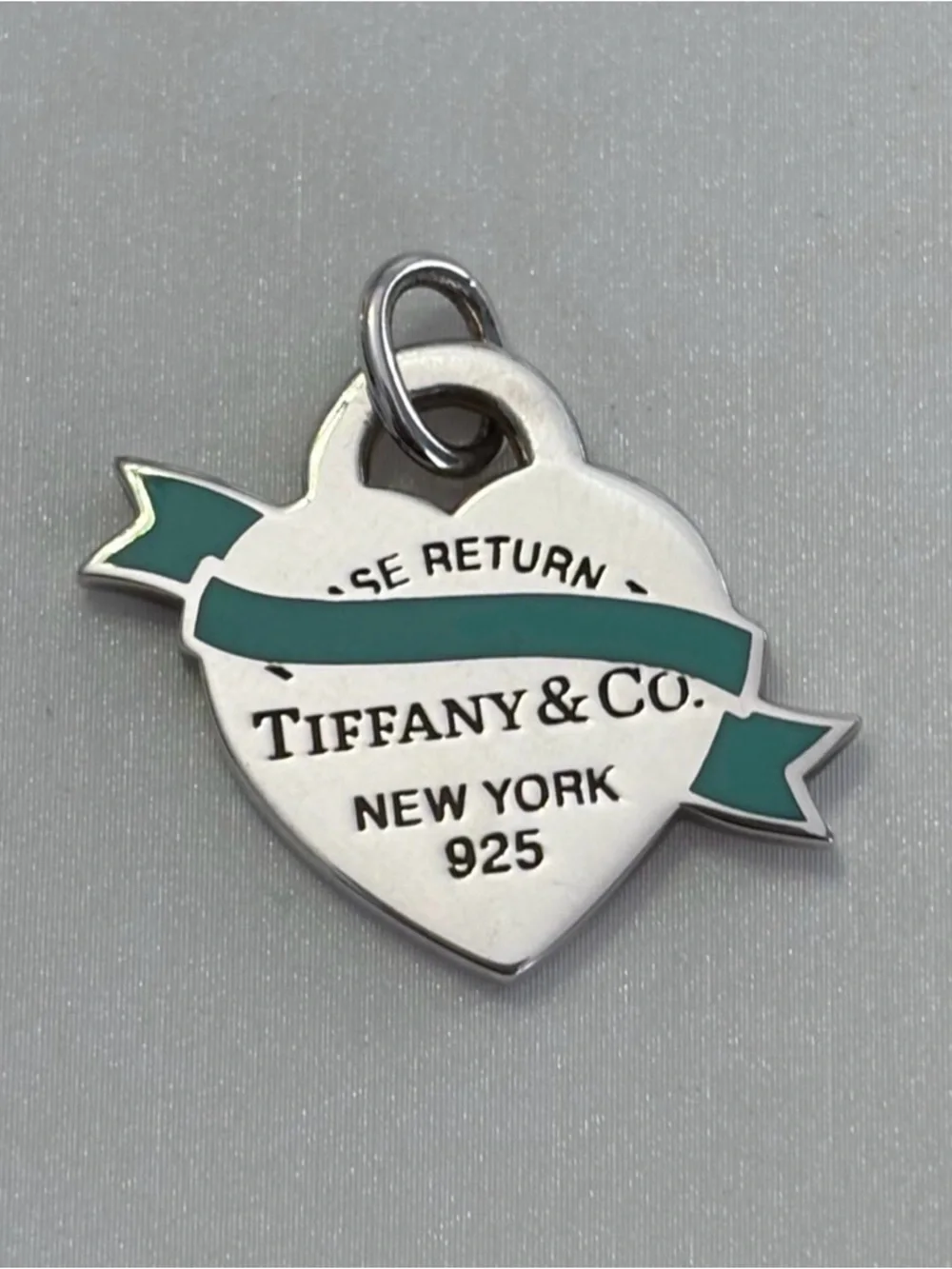 Tiffany & Co. Heart Tag Charm with Blue Ribbon Enamel RARE - Picture 1 of 5